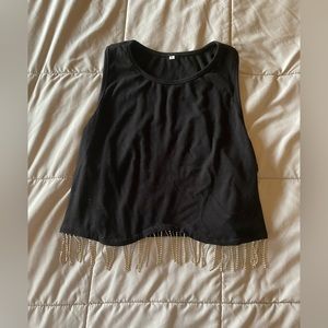 Amazon Black Tank Top With Glitter Rhinestones Hanging From the Bottom